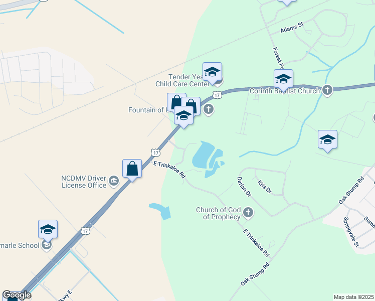 map of restaurants, bars, coffee shops, grocery stores, and more near 111 Cameron Drive in Elizabeth City