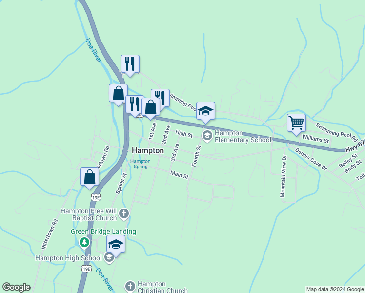 map of restaurants, bars, coffee shops, grocery stores, and more near 208 3rd Avenue in Hampton