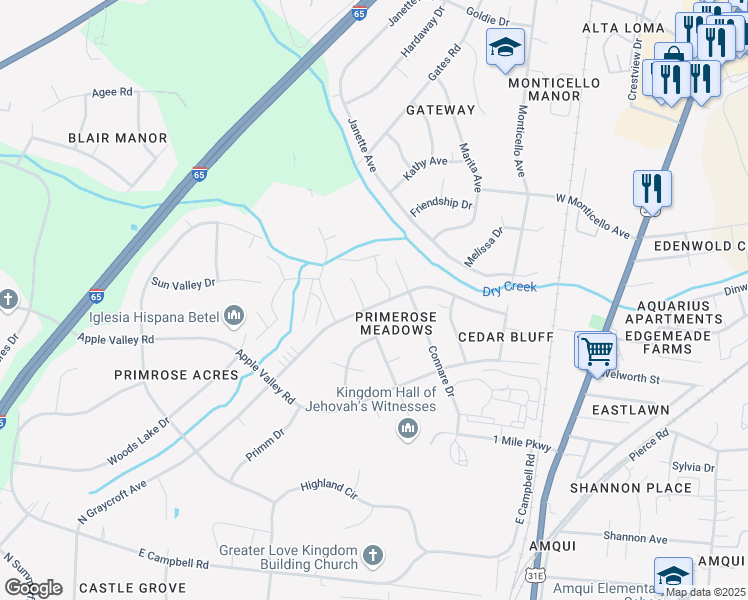 map of restaurants, bars, coffee shops, grocery stores, and more near 120 Slayton Court in Nashville