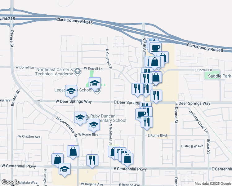 map of restaurants, bars, coffee shops, grocery stores, and more near 37 Buffalo Gap Court in North Las Vegas