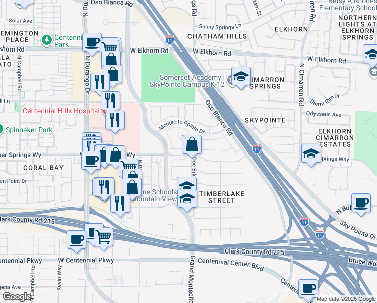map of restaurants, bars, coffee shops, grocery stores, and more near 8414 Vacarez Drive in Las Vegas