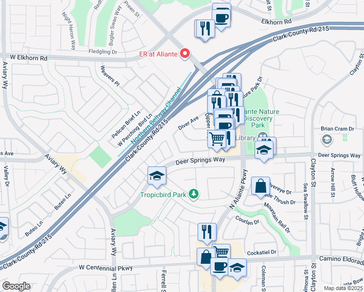map of restaurants, bars, coffee shops, grocery stores, and more near 6818 Dovecote Ave in North Las Vegas