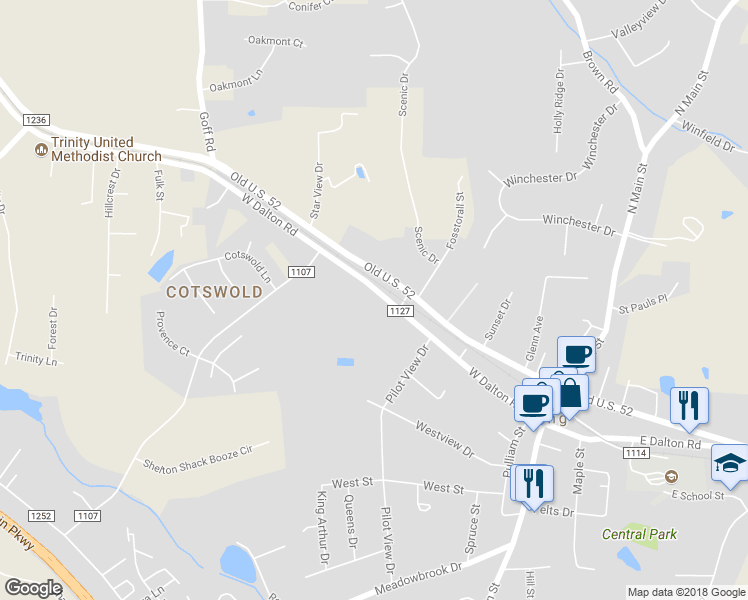 map of restaurants, bars, coffee shops, grocery stores, and more near 519 West Dalton Road in King
