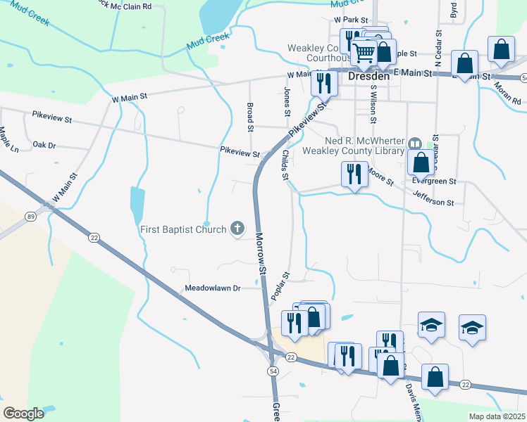 map of restaurants, bars, coffee shops, grocery stores, and more near 459 Morrow Street in Dresden