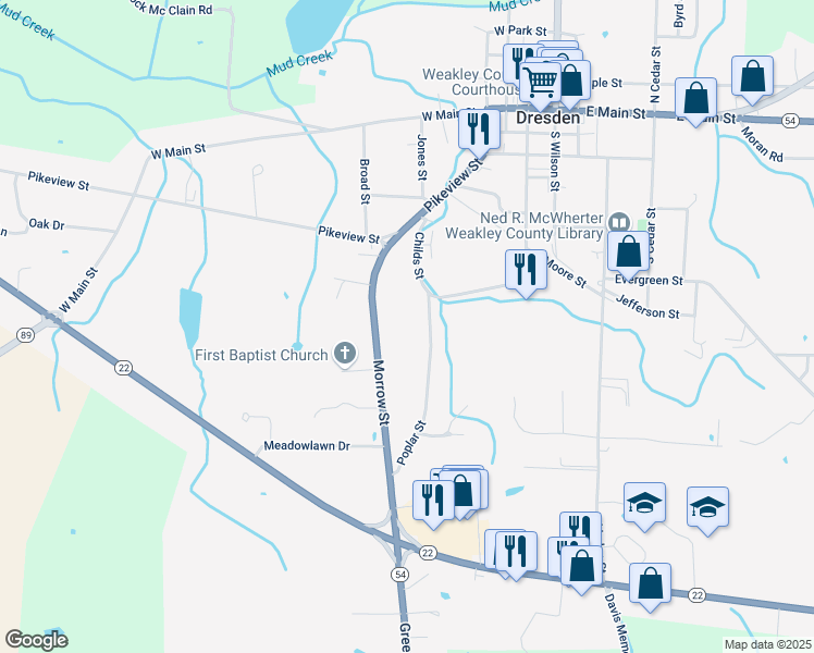 map of restaurants, bars, coffee shops, grocery stores, and more near 459 Morrow Street in Dresden