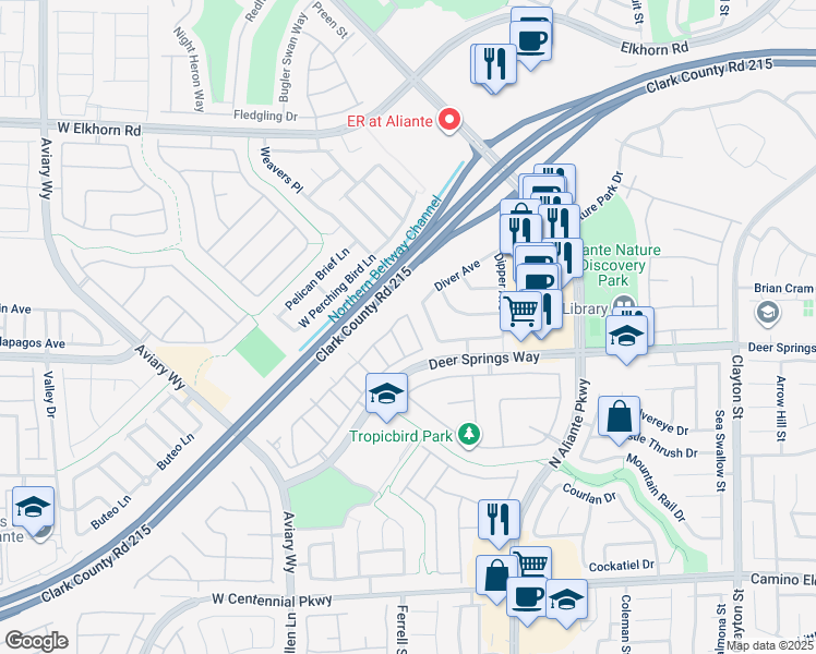 map of restaurants, bars, coffee shops, grocery stores, and more near 6833 North Dovecote Avenue in North Las Vegas
