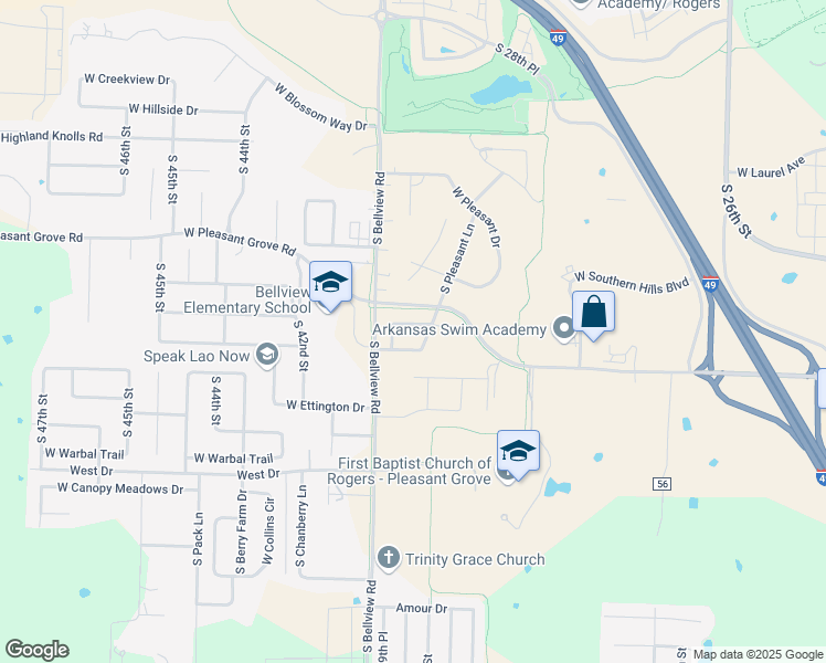 map of restaurants, bars, coffee shops, grocery stores, and more near 3702 West Legacy Lane in Rogers
