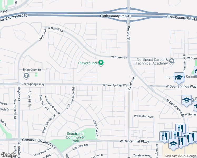 map of restaurants, bars, coffee shops, grocery stores, and more near 6828 Pacific Robin Street in North Las Vegas