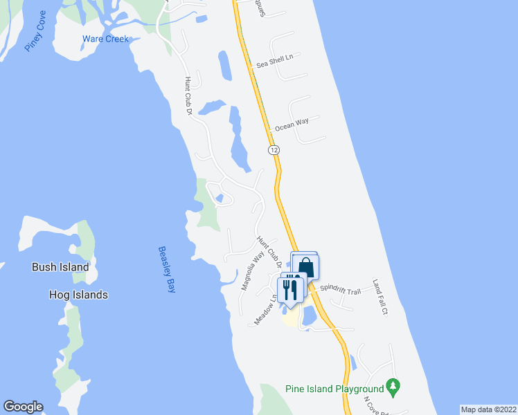 map of restaurants, bars, coffee shops, grocery stores, and more near 522 Hunt Club Drive in Corolla