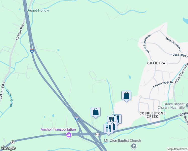 map of restaurants, bars, coffee shops, grocery stores, and more near 585 Hickory Hills Boulevard in Nashville