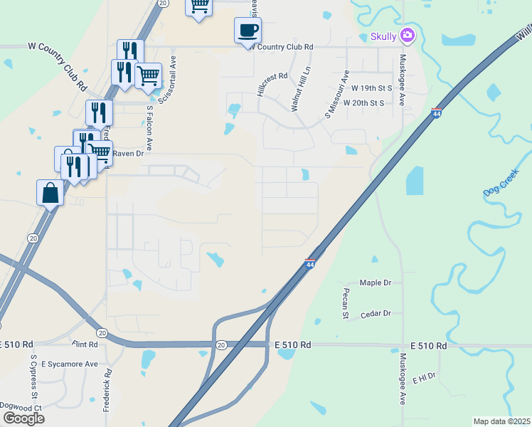 map of restaurants, bars, coffee shops, grocery stores, and more near 1300 Southwest Elk Trail in Claremore