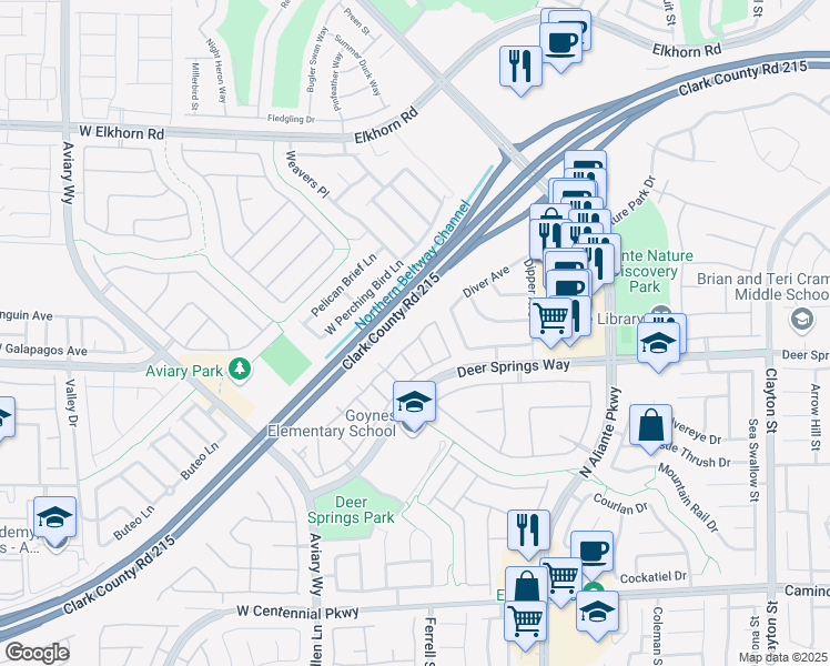 map of restaurants, bars, coffee shops, grocery stores, and more near 6741 Lookout Lodge Lane in North Las Vegas