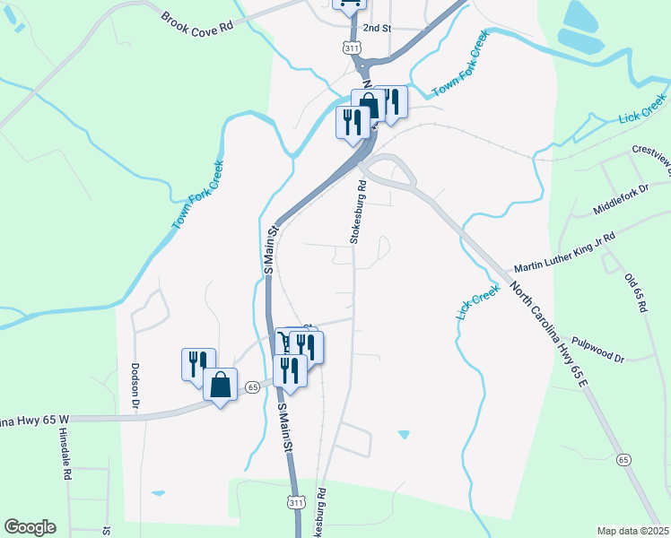 map of restaurants, bars, coffee shops, grocery stores, and more near 611 Stokesburg Road in Walnut Cove