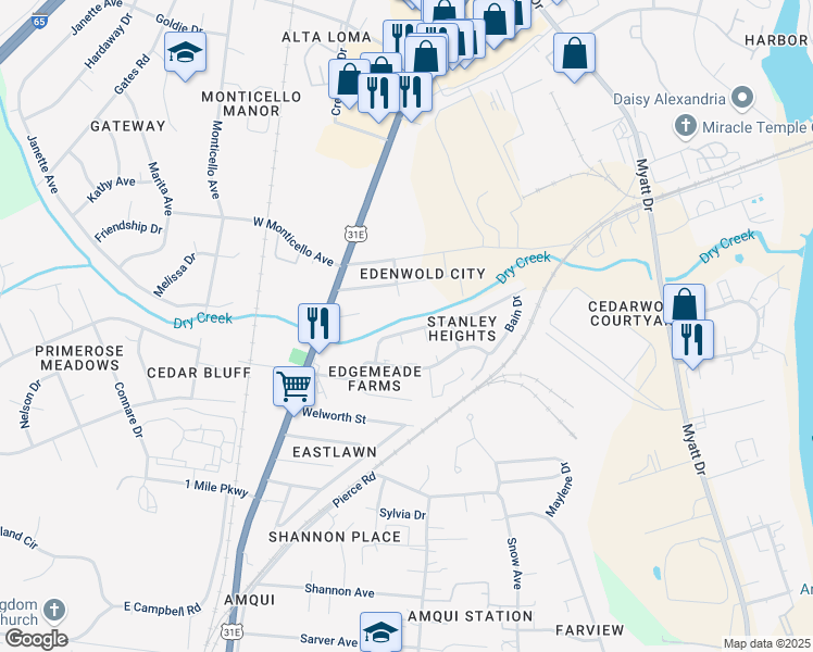 map of restaurants, bars, coffee shops, grocery stores, and more near 239 Dinwiddie Drive in Nashville