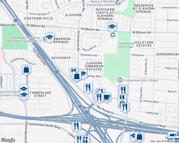 map of restaurants, bars, coffee shops, grocery stores, and more near 6813 Urania Court in Las Vegas