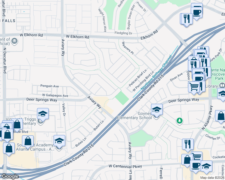 map of restaurants, bars, coffee shops, grocery stores, and more near 6885 Homing Pigeon Place in North Las Vegas