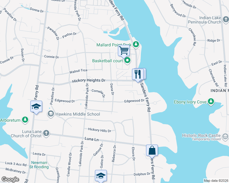 map of restaurants, bars, coffee shops, grocery stores, and more near 129 Dana Drive in Hendersonville