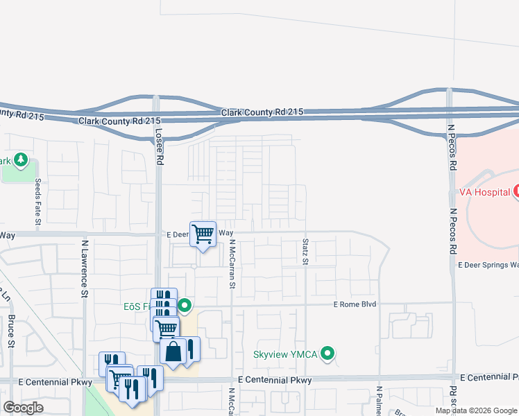 map of restaurants, bars, coffee shops, grocery stores, and more near 2814 Riverside Gold Court in North Las Vegas