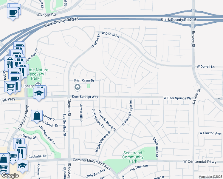 map of restaurants, bars, coffee shops, grocery stores, and more near 6834 Fallen Rock Street in North Las Vegas
