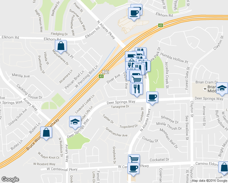 map of restaurants, bars, coffee shops, grocery stores, and more near 3005 Dowitcher Avenue in North Las Vegas