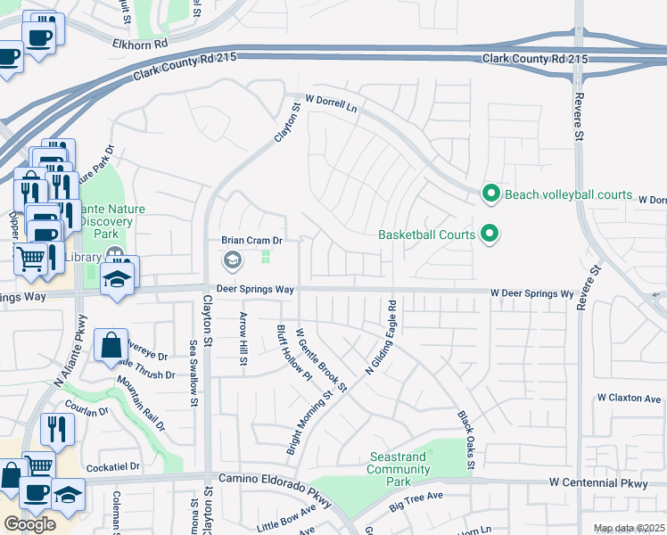map of restaurants, bars, coffee shops, grocery stores, and more near 6834 Fallen Rock Street in North Las Vegas