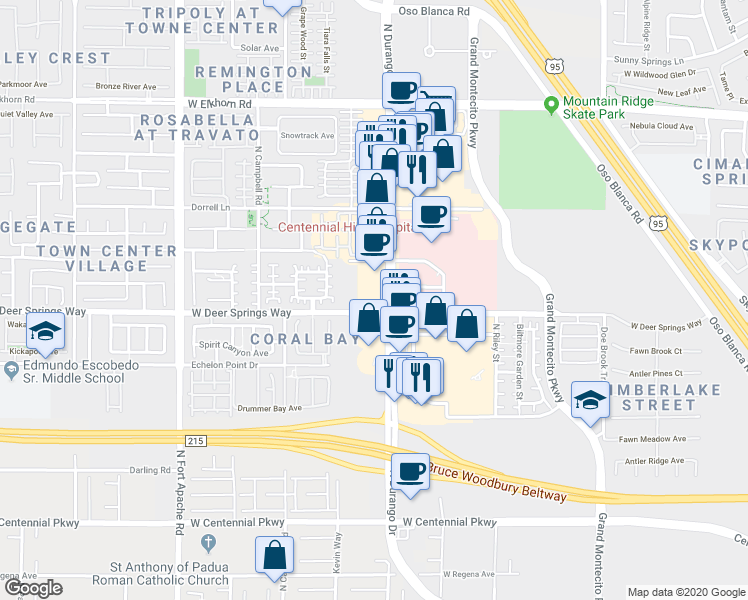 map of restaurants, bars, coffee shops, grocery stores, and more near 6825 North Durango Drive in Las Vegas