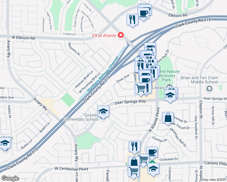 map of restaurants, bars, coffee shops, grocery stores, and more near 6833 North Dovecote Avenue in North Las Vegas