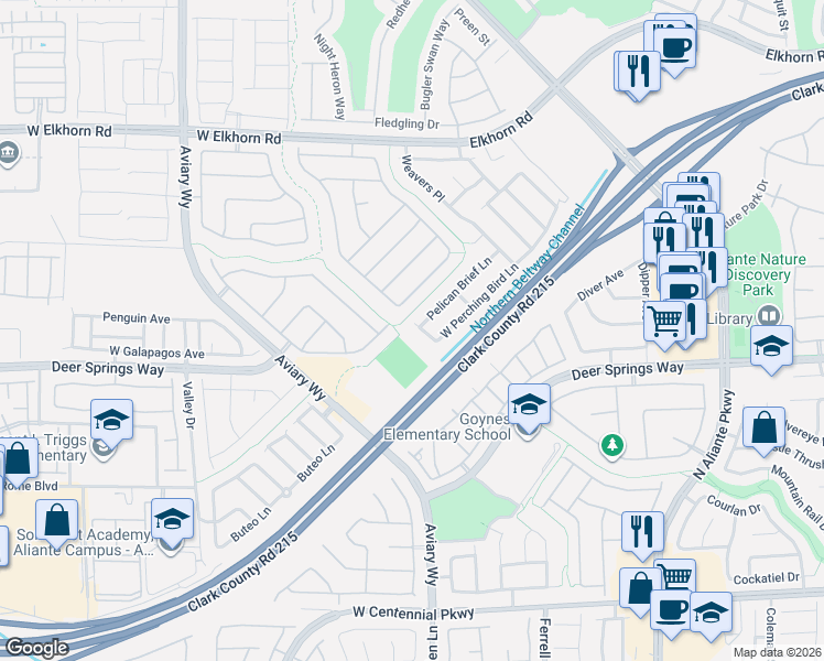 map of restaurants, bars, coffee shops, grocery stores, and more near 6877 Quiet Peeps Place in North Las Vegas
