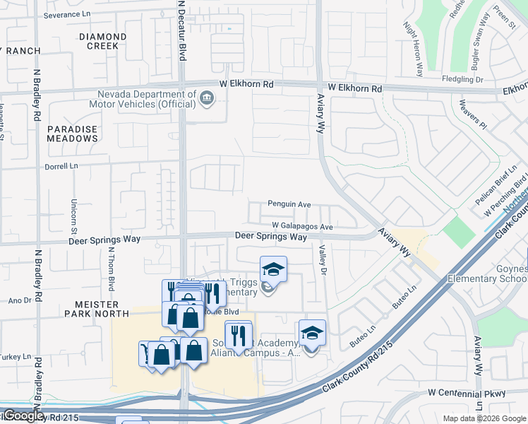 map of restaurants, bars, coffee shops, grocery stores, and more near 4444 West Carrier Dove Street in North Las Vegas