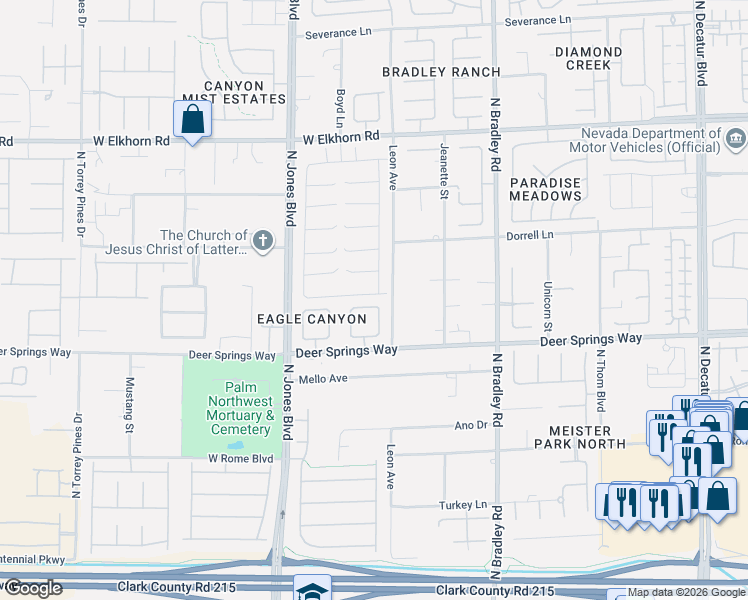 map of restaurants, bars, coffee shops, grocery stores, and more near 5840 Revital Court in Las Vegas