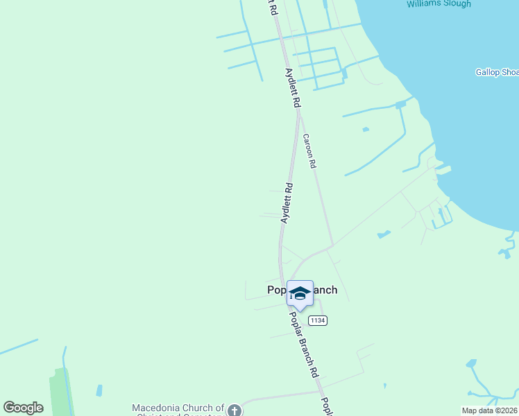 map of restaurants, bars, coffee shops, grocery stores, and more near 1118 Aydlett Road in Poplar Branch