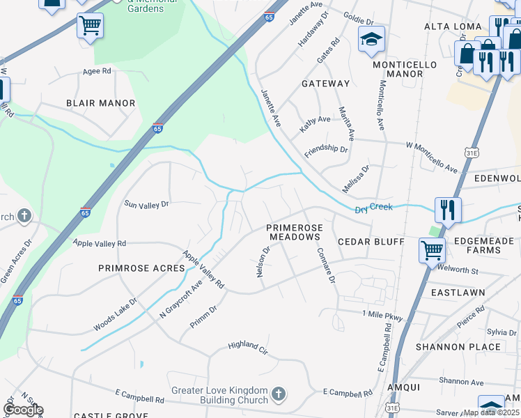 map of restaurants, bars, coffee shops, grocery stores, and more near 113 Slayton Court in Nashville