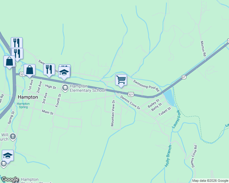 map of restaurants, bars, coffee shops, grocery stores, and more near in Hampton