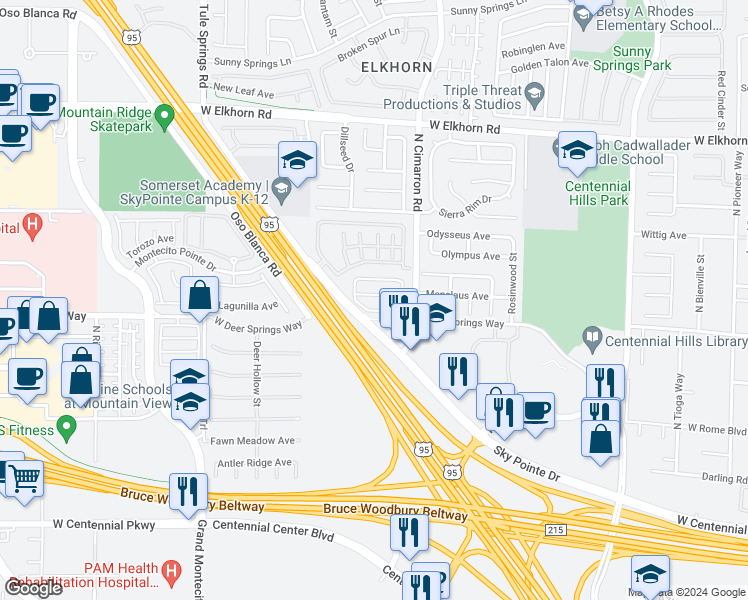 map of restaurants, bars, coffee shops, grocery stores, and more near 8035 Aztec Basin Avenue in Las Vegas