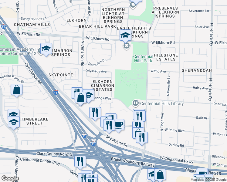 map of restaurants, bars, coffee shops, grocery stores, and more near 6820 Rosinwood Street in Las Vegas