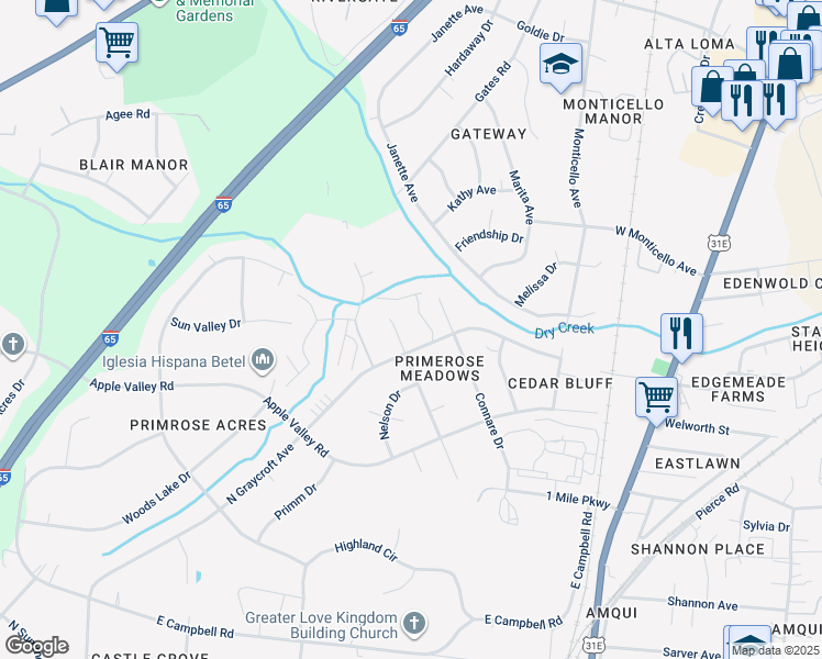 map of restaurants, bars, coffee shops, grocery stores, and more near 120 Slayton Court in Nashville