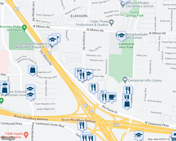 map of restaurants, bars, coffee shops, grocery stores, and more near 6816 Anteus Court in Las Vegas