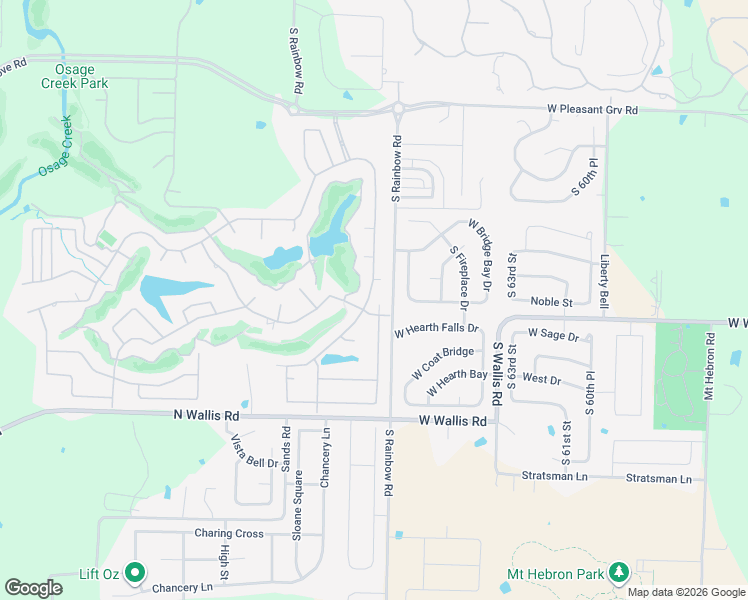 map of restaurants, bars, coffee shops, grocery stores, and more near 5302 South Braebourne Court in Rogers