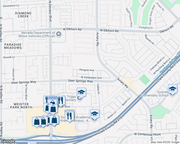 map of restaurants, bars, coffee shops, grocery stores, and more near 4404 West Carrier Dove Street in North Las Vegas