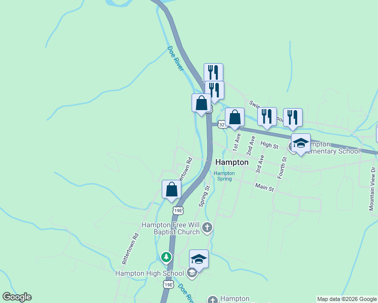map of restaurants, bars, coffee shops, grocery stores, and more near 102 Arwood Hill Road in Hampton