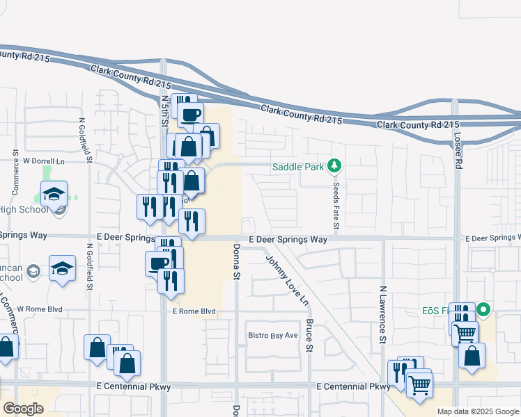 map of restaurants, bars, coffee shops, grocery stores, and more near 6847 Radiant Heights Street in North Las Vegas