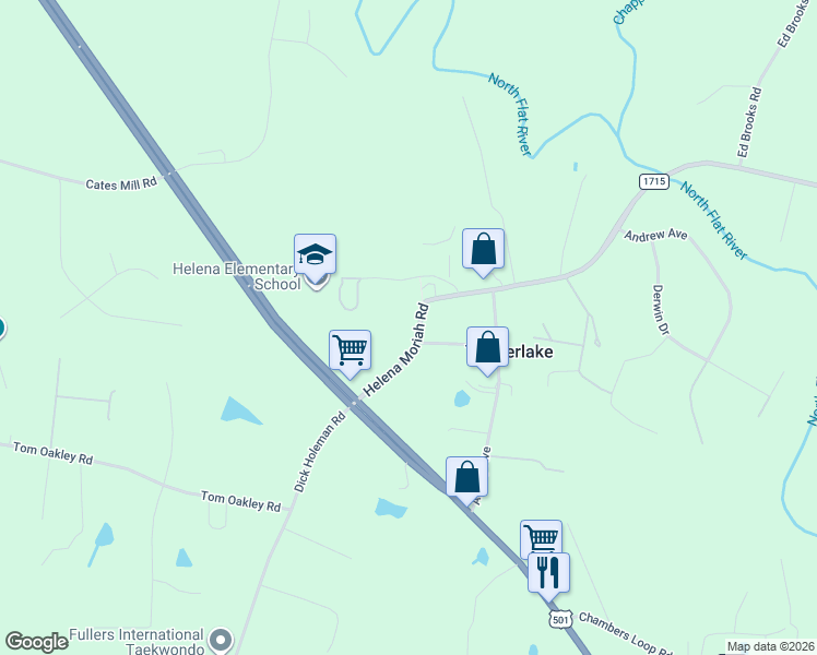 map of restaurants, bars, coffee shops, grocery stores, and more near 227 State Road 1715 in Timberlake