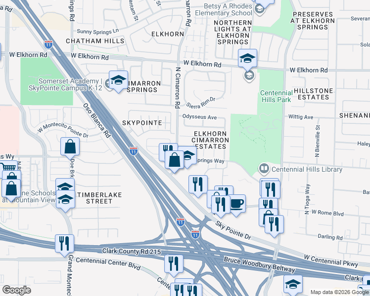 map of restaurants, bars, coffee shops, grocery stores, and more near 6818 Anteus Court in Las Vegas