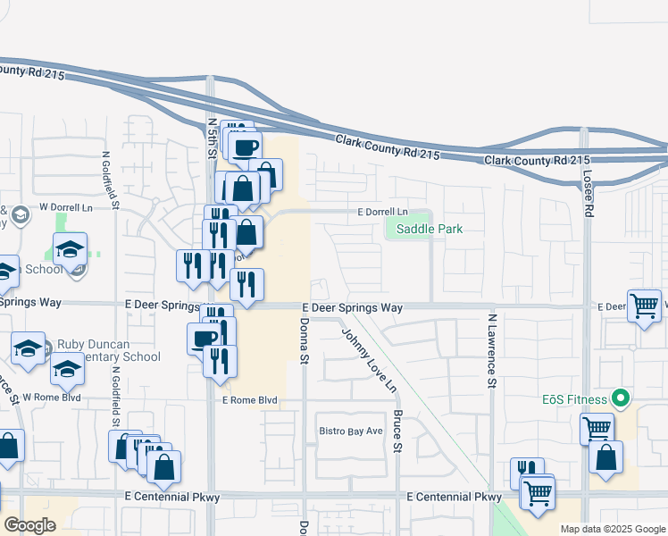 map of restaurants, bars, coffee shops, grocery stores, and more near 6847 Radiant Heights Street in North Las Vegas