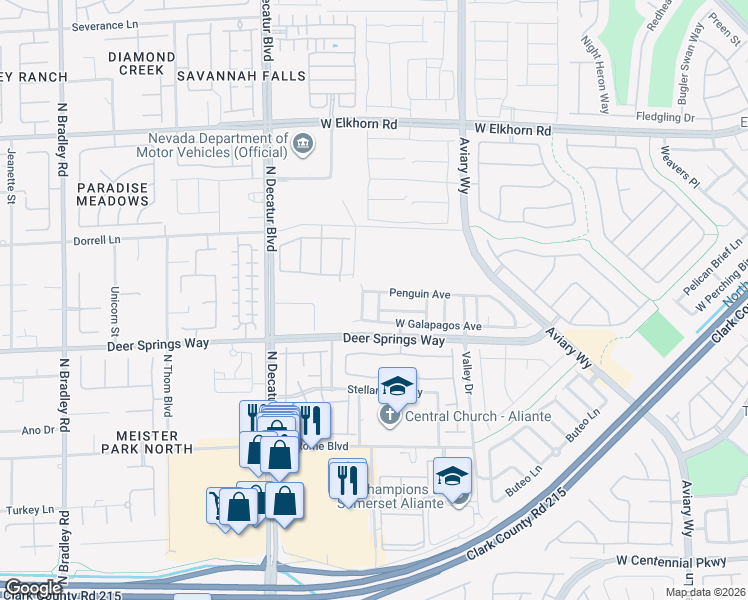 map of restaurants, bars, coffee shops, grocery stores, and more near 4444 West Carrier Dove Street in North Las Vegas