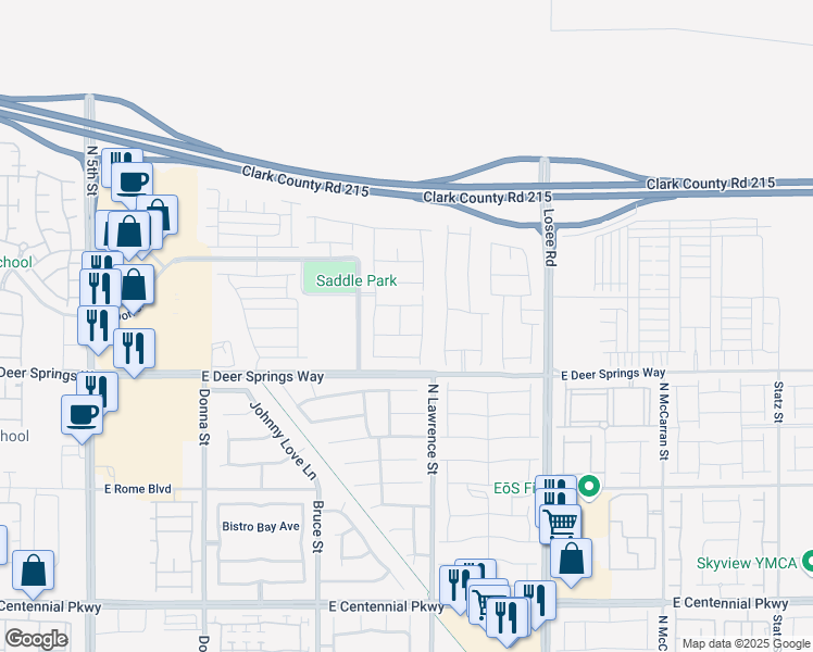 map of restaurants, bars, coffee shops, grocery stores, and more near Walnut Timber Avenue in North Las Vegas