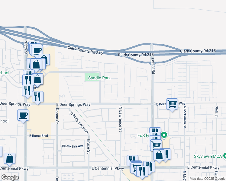 map of restaurants, bars, coffee shops, grocery stores, and more near Walnut Timber Avenue in North Las Vegas