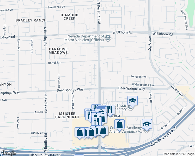 map of restaurants, bars, coffee shops, grocery stores, and more near 4804 Harmonize Court in Las Vegas