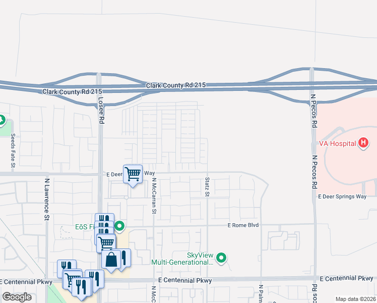 map of restaurants, bars, coffee shops, grocery stores, and more near 6501-6605 North McCarran Street in North Las Vegas