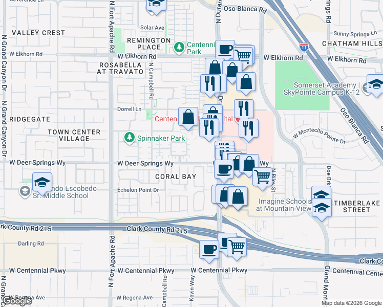 map of restaurants, bars, coffee shops, grocery stores, and more near 8902 West Deer Springs Way in Las Vegas